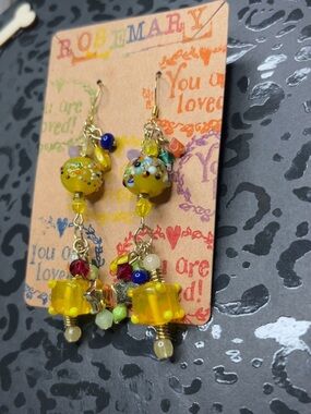 Handmade Yellow Beaded Dangle Earrings